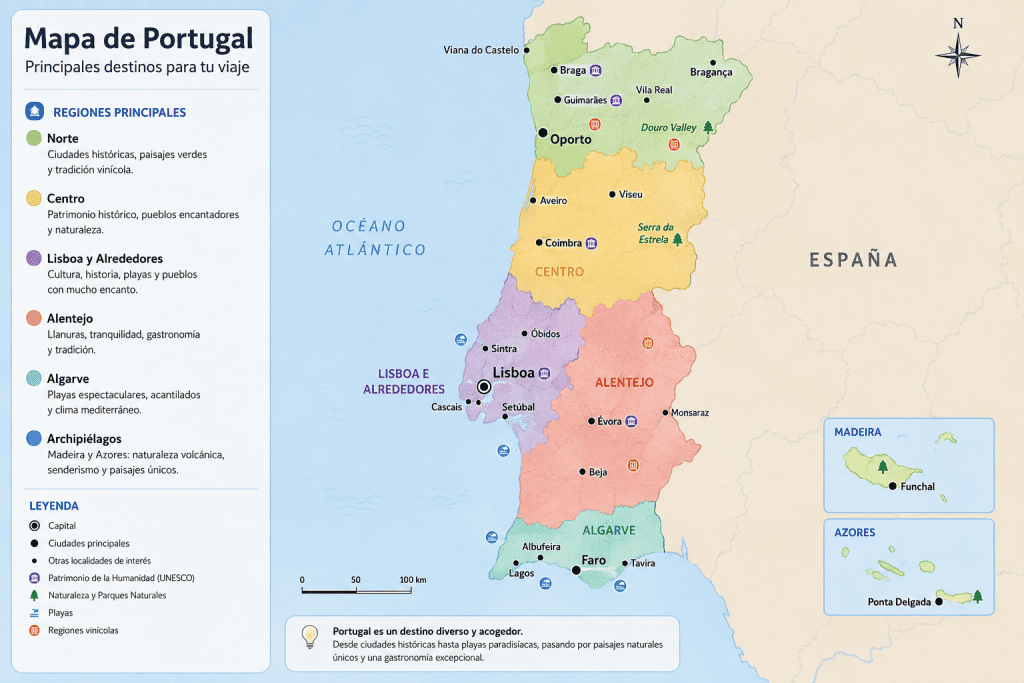 mapa de portugal Viajar a Portugal